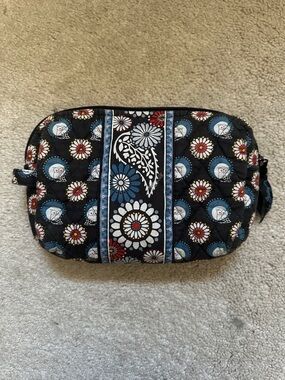 Vera Bradley Black Floral Quilted Cosmetic Bag with Blue Accents